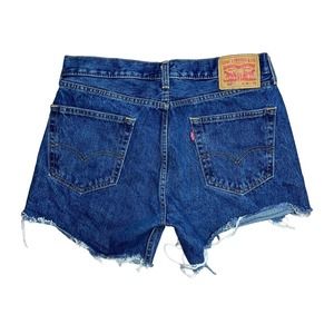 505 Levis Distressed Dark Wash Denim Shorts
